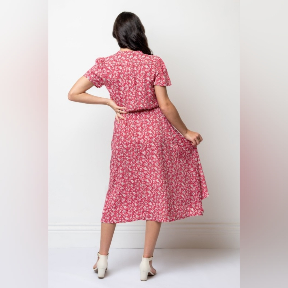 NWT - New Designer "Margaux USA" Floral Tie Waist Midi Shirt Dress - Size XL - Picture 2 of 13